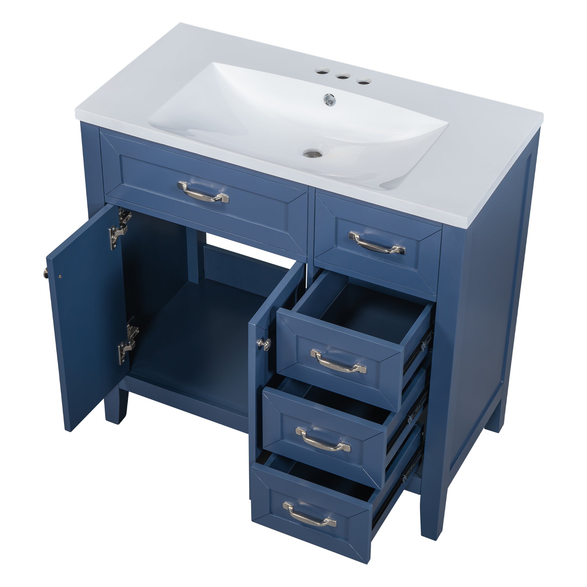 36" Bathroom Vanity With Sink Combo, Blue Bathroom Cabinet With Drawers, Solid Frame And Mdf Board Old Sku:Jl000007Aac Blue Solid Wood Mdf