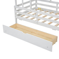 Wood Twin Size House Platform Bed With Guardrail And Drawer, White Box Spring Not Required Twin White Wood Bedroom Bed Frame Solid Wood Mdf