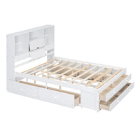 Queen Size Platform Bed With Storage Headboard And 8 Drawers, White Box Spring Not Required Queen White Wood Bedroom Bed Frame Solid Wood Mdf