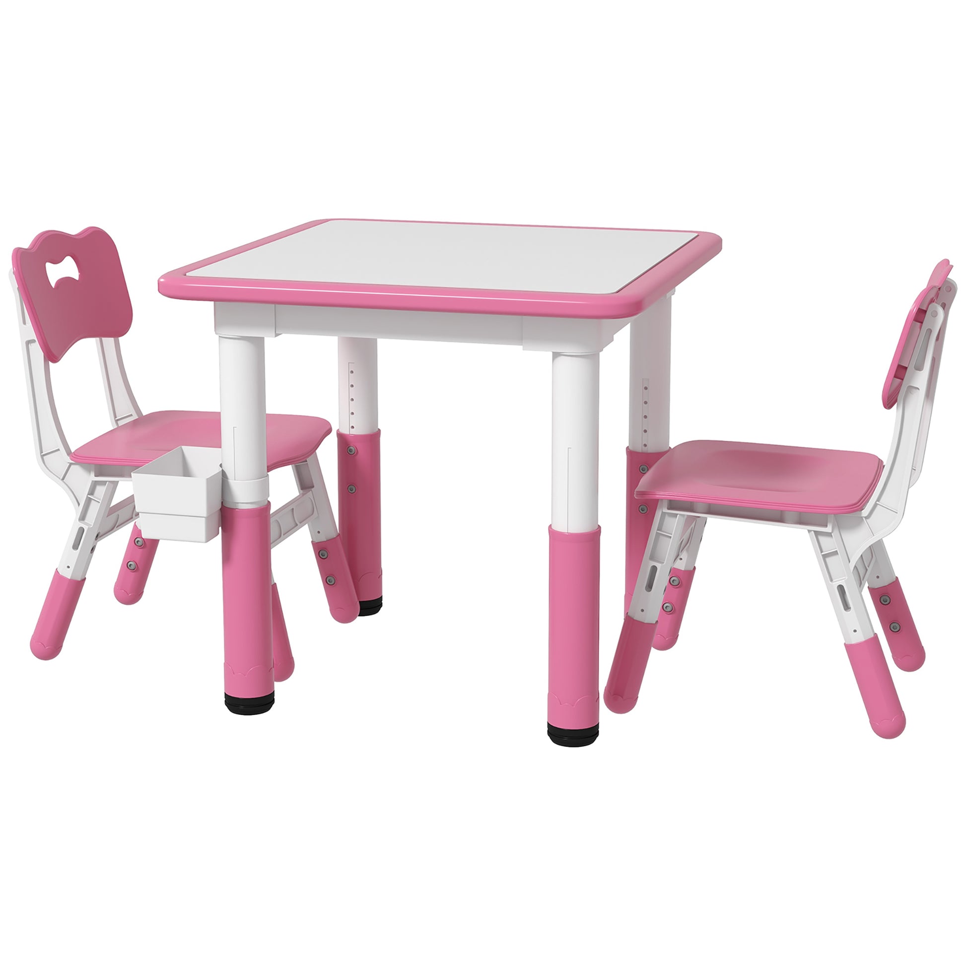 Qaba 3 Piece Kids Table And Chairs, Height Adjustable Toddler Table And Chair Set With Storage, Easy To Wipe Activity Table, 2 Chairs For Daycare Classroom & Ages 18 Months 5 Years, Pink Pink Mdf Metal