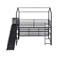 Twin Size House Metal Loft Bed With Iron Mesh Shelves And Slide,Black Black Metal