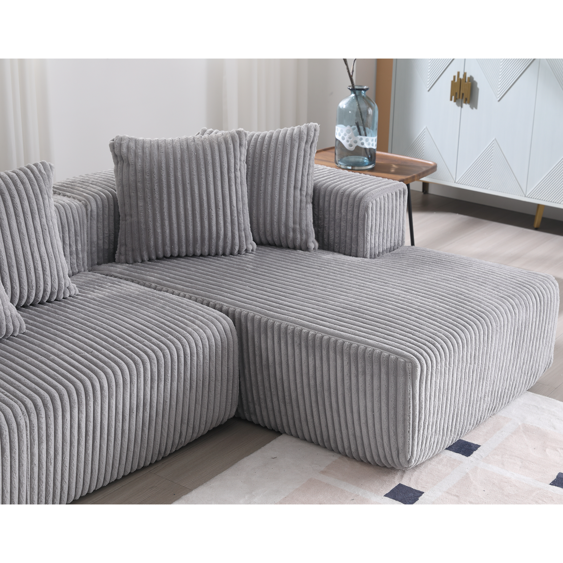 Arrived 131'' Modular Sectional Couch, U Shaped Sofachaise Lounge, Striped Fabric,Upholstered 4 Seater Couch For Living Room, Bedroom, Free Combination Sofa Corduroy , Gray Gray Polyester Primary