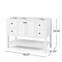 49'' Bathroom Vanity With Marble Top & Ceramic Sink, Two Doors, 4 Drawers, Open Shelf, White White Acacia Wood