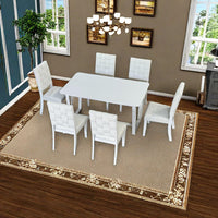 Fx D1 D1Dining Set Include 6*Chair Light Beige Colorlinen & Rubber Wood White Color Legs And 1*Table Light Grey Withe Color Total 7 Pcs Light Beige Wood Fabric