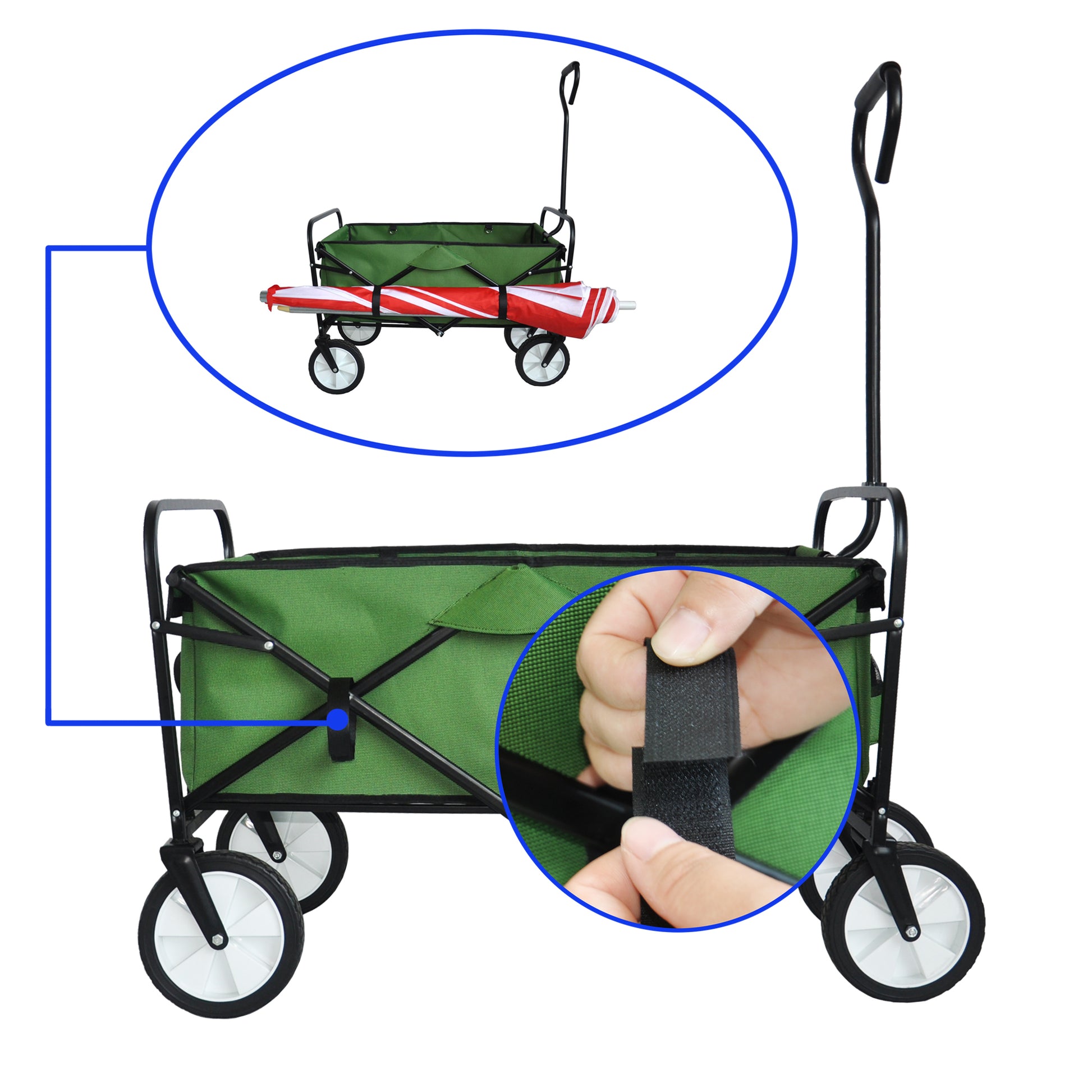 Folding Wagon Garden Shopping Beach Cart Green Grass Green Metal