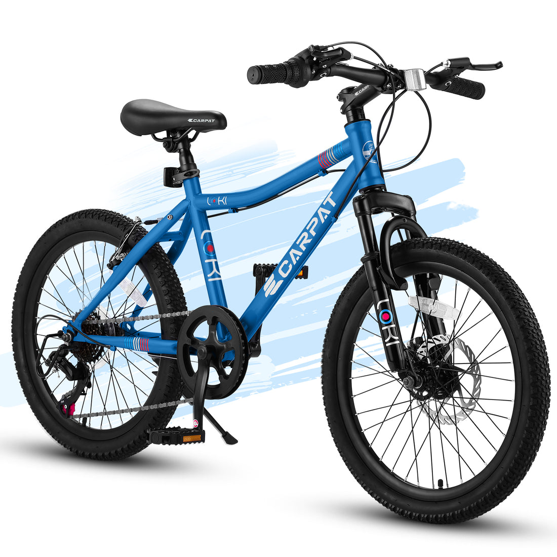 S20101 Ecarpat 20 Inch Kids Bike, Boys Girls Mountain Bike Ages 8 12, 7 Speed Teenager Children Kids' Bicycles, Front Suspension Disc U Brake, 14 Inch Height Steel Frame Blue Polyurethane Foam Carbon Steel