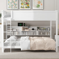 Queen Over Queen Bunk Bed With Storage Cabinets And Usb Ports, White White Solid Wood Mdf