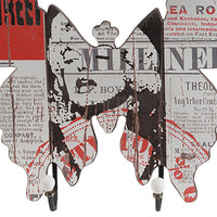 Butterfly Shaped Newspaper Print Wall Decor, Set Of 2, Multicolor Multicolor Wood Metal