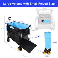 Big Large Capacity Folding Cart Extra Long Extender Wagon Cart Folding Wagon Garden Shopping Beach Cart Black Blue Black Garden & Outdoor Iron,Oxford Fabric