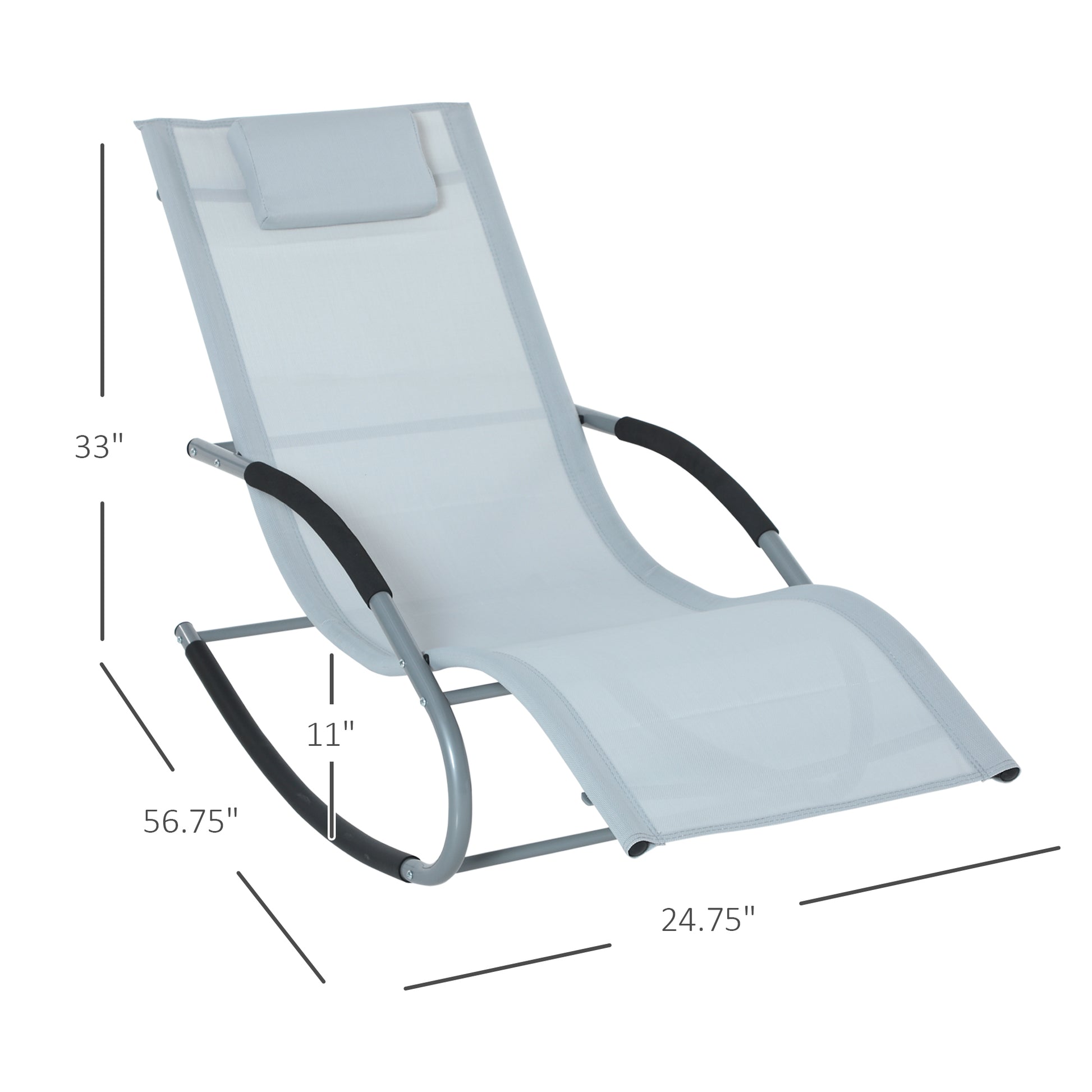 Outsunny Zero Gravity Rocking Chair Outdoor Chaise Lounge Chair Recliner Rocker With Detachable Pillow And Durable Weather Fighting Fabric For Patio, Deck, Pool, Grey Gray Steel