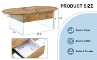 Coffee Table With Double Drawers. The Board Surface Is Mdf Sticker, And Both Sides Are Transparent Tempered Glass. The Design Is Simple And Elegant, With Excellent Storage Functions. Wood Mdf Glass