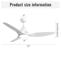 52 Inch Modern With 22W Led Light, 3 Abs Fan Blades Dc Motor White For Indoor White Abs