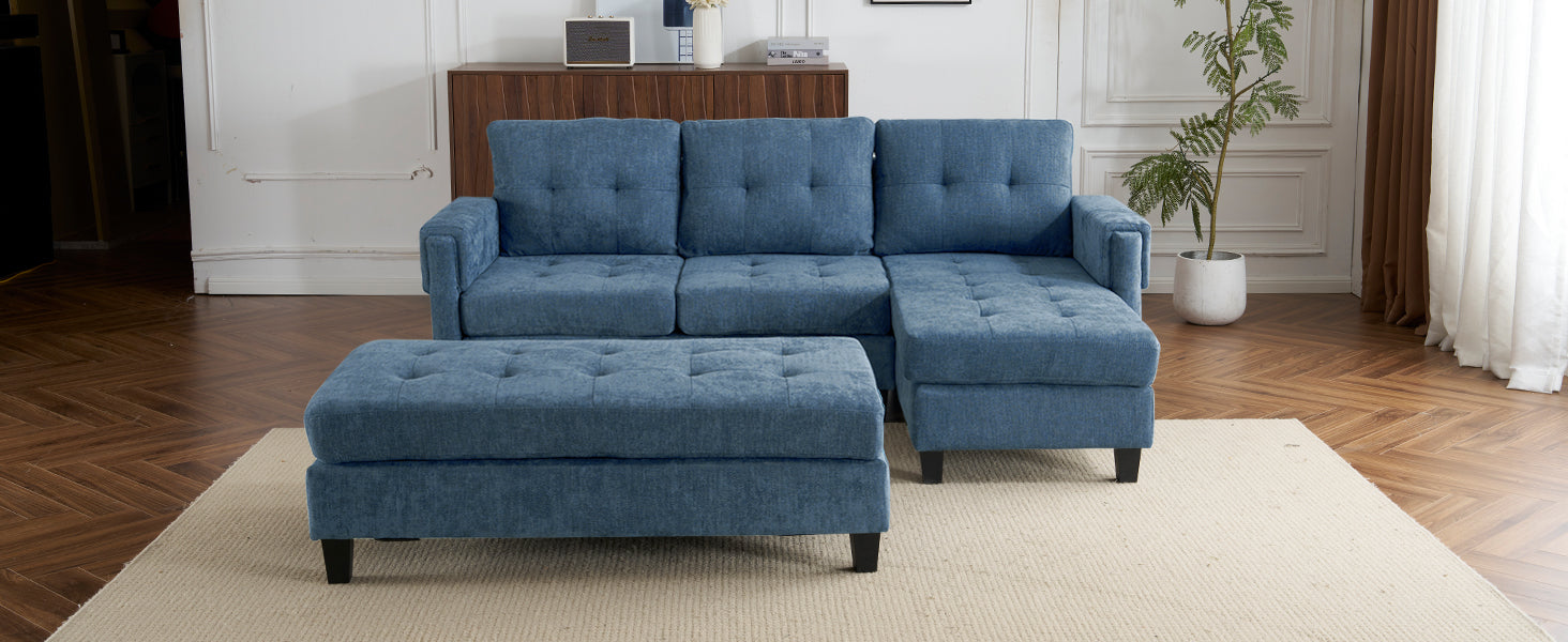 83.4" L Shaped Sofa Sectional Couch Sofa Bed With Two Usb Ports, A Movable Ottoman And A Reversible Chaise Lounge For Living Room, Navy Blue Navy Blue Foam Chenille 5 Seat