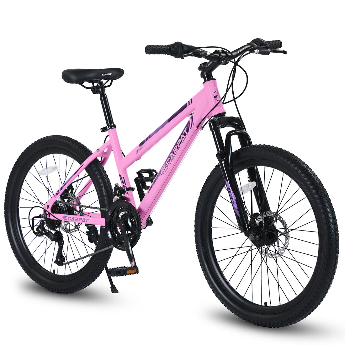 S24103 24 Inch Mountain Bike For Teenagers Girls Women, Shimano 21 Speeds With Dual Disc Brakes And 100Mm Front Suspension, White Pink Pink Steel