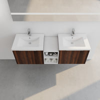 60 Inch Soft Close Doors Bathroom Vanity With Sink, A Small Storage Shelves, 24" And 12" Combination Cabinet, Kd Packing California Walnut 4 1 Bathroom Wall Mounted Modern Plywood