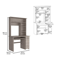 Compu Hutch Desk, Keyboard Tray, Door Panel For Cpu, Multiple Shelves, One Drawer, Light Gray Light Gray Solid Wood Mdf Engineered Wood