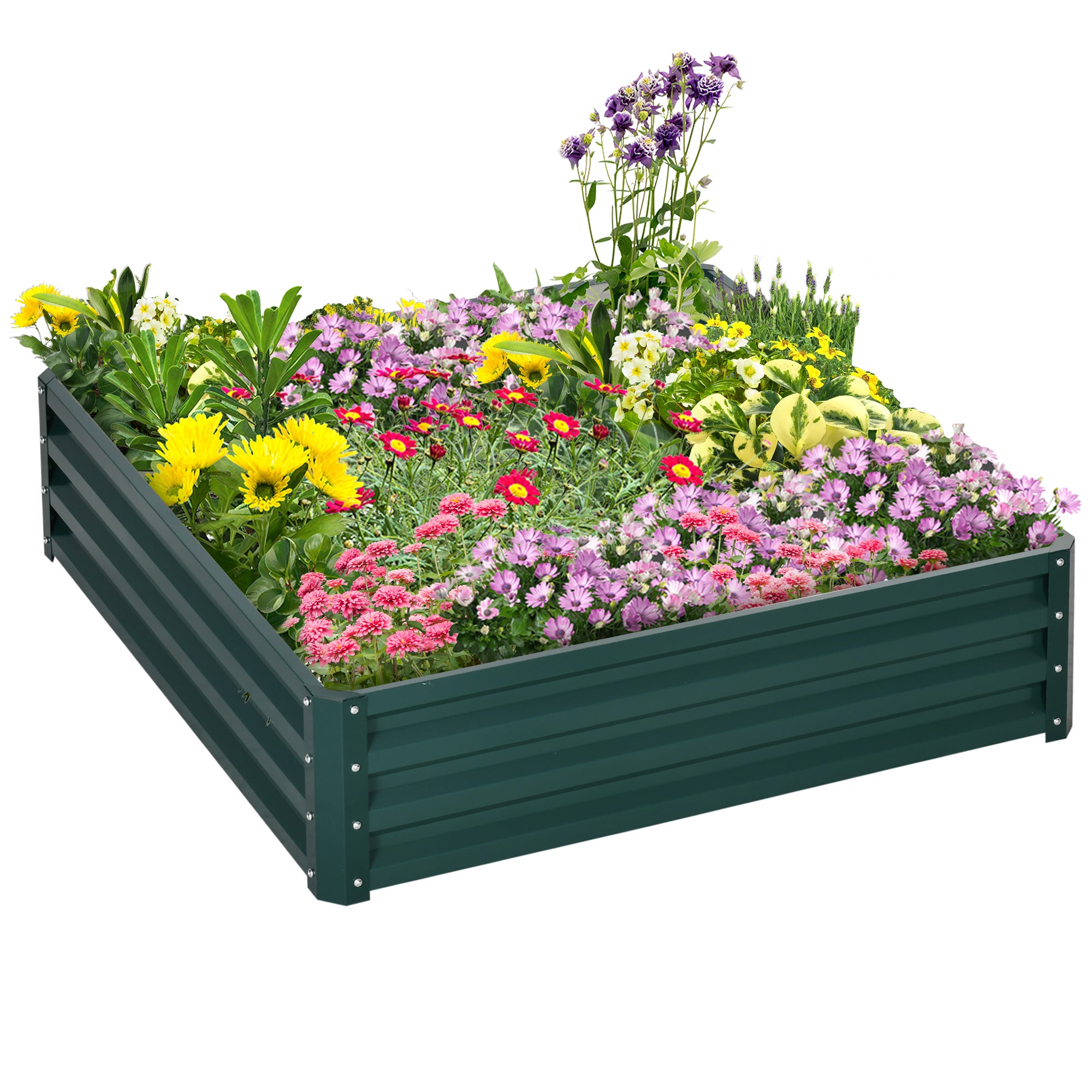 Outsunny Galvanized Raised Garden Bed, 4' X 4' X 1' Metal Planter Box, For Growing Vegetables, Flowers, Herbs, Succulents, Green Green Steel