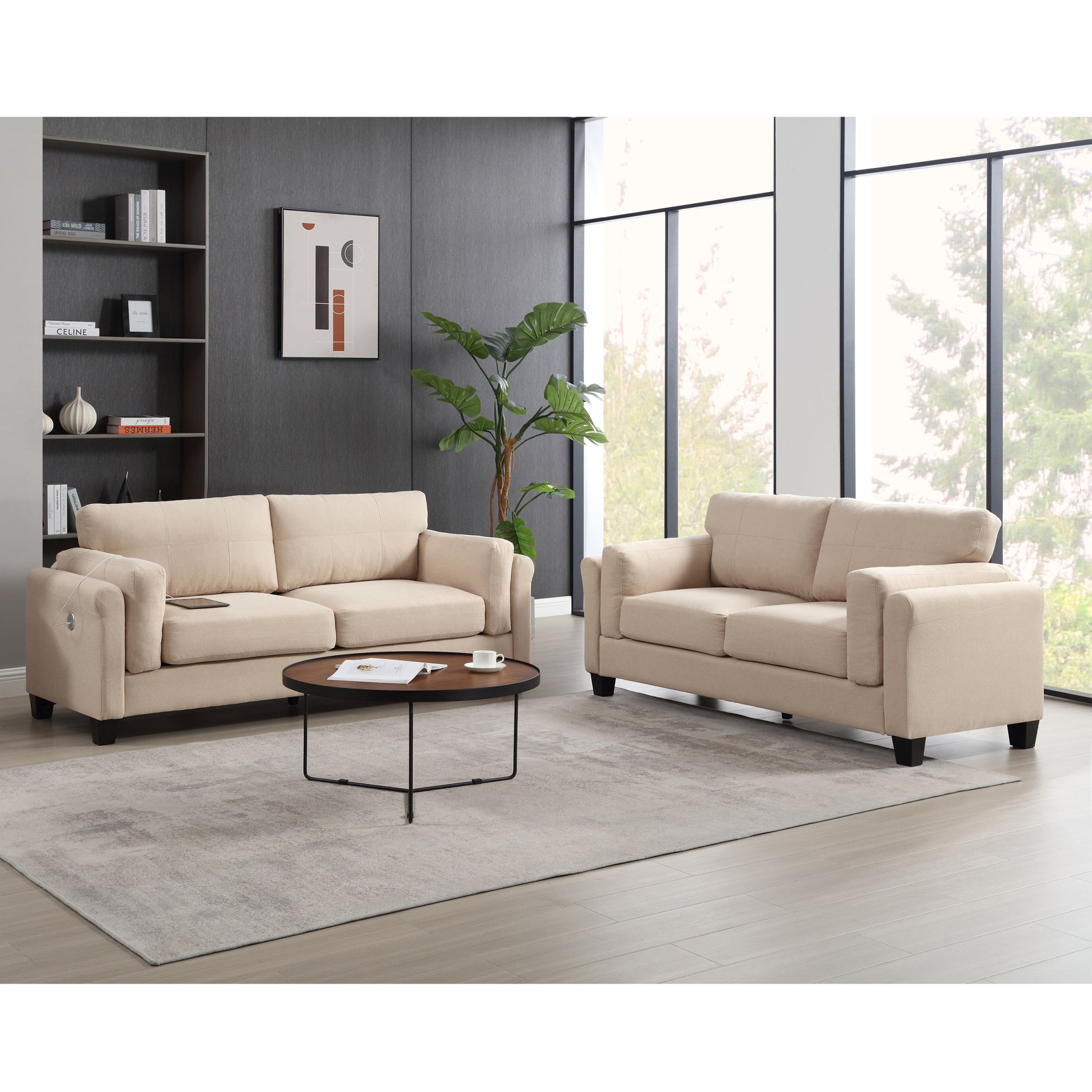 Oversized Modern 2 Piece Sofa Set Couch And Loveseat Set 2 3 Seater Sofa Set, Living Room Set, Loveseat & 3 Seater Couch, Khaki Khaki Primary Living Space Fabric 5 Seat