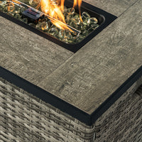 Beige Rattan Fire Pit Table With Tank Holder And Ceramic Tile Tabletop Beige Ceramic Tile Iron,Rattan Metal