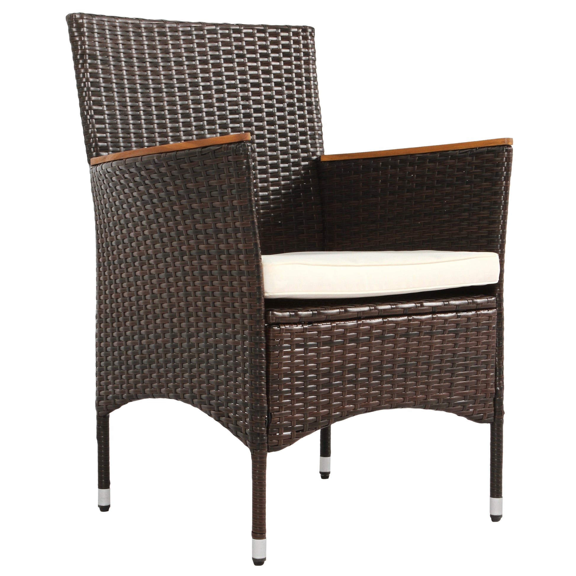 7 Piece Outdoor Patio Dining Set, Garden Pe Rattan Wicker Dining Table And Chairs Set, Acacia Wood Tabletop, Stackable Armrest Chairs With Cushions, Brown Yes Dining Set Brown Garden & Outdoor Multiple Chairs Seating Group Wicker Wicker