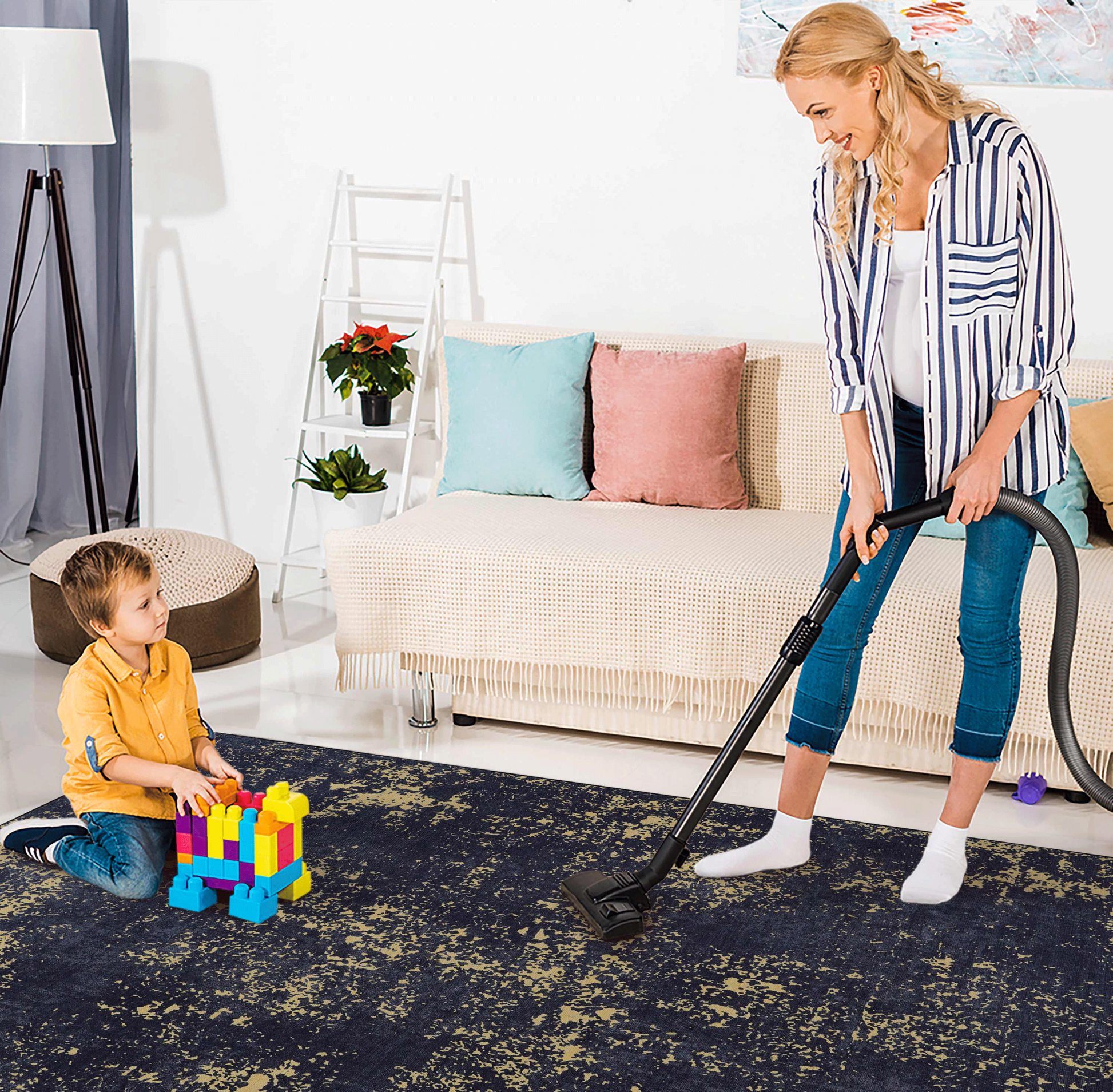 6X9 Area Rugs, Washable Rug, Low Pile, Non Slip, Non Shedding, Foldable, Kid & Pet Friendly Area Rugs For Living Room, Bedroom, Kitchen, Dining Room Rug Perfect Gifts, Black Gold, 6' X 9' Black Gold Chenille Polyester