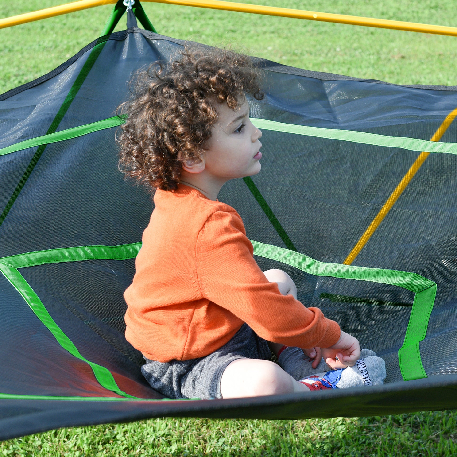 13Ft Geometric Dome Climber Play Center, Kids Climbing Dome Tower With Hammock, Rust & Uv Resistant Steel Supporting 1000 Lbs Yellow Metal