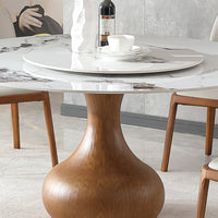 Modern Marble Dining Table, 59" Round Sintered Stone Table For Dining Room, Kitchen, Dinette, Compact Space With Lazy Susan 6 Chairs Walnut,White Dining Room American Design,Luxury,Modern Oak Round
