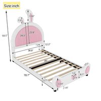 Twin Size Upholstered Platform Bed With Rabbit Shaped Headboard, White Box Spring Not Required Twin White Pink Wood Bedroom Bed Frame Faux Leather Upholstered