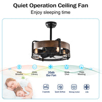 20.6" Caged Ceiling Fan With Lights Remote Control Bladeless Retractable 3 Speed 1 2 4 Timer,Modern Enclosed Reversible Motor Ceiling Fan For Farmhouse, Bedroom Living Room Matte Black American Design,Farmhouse,Modern,Traditional,Vintage Abs Metal