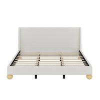 Modern Boucle Upholstered Platform Bed With Wingback Headboard And Round Wooden Legs, Beige,King Size Old Sku:Wf531853Aab Box Spring Not Required King Beige Wood Bedroom Modern Bed Frame Boucle Wood