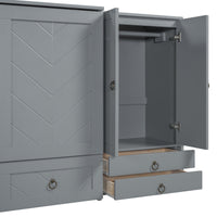 Queen Size Murphy Bed With Usb Port, Little Wardrobes And Drawers, Gray Queen Gray Particle Board Mdf