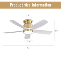 42 Inch Flush Mount Ceiling Fans With Led Light 18W And Remote Control 5 Abs Fan Blades For Bedroom Dining Room Gold Abs