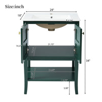 24'' Bathroom Vanity With Top Sink, Modern Bathroom Storage Cabinet With 2 Doors, Single Sink Bathroom Vanity Green 2 1 Adjustable Hinges Bathroom Freestanding Modern Solid Wood Mdf Resin Painted