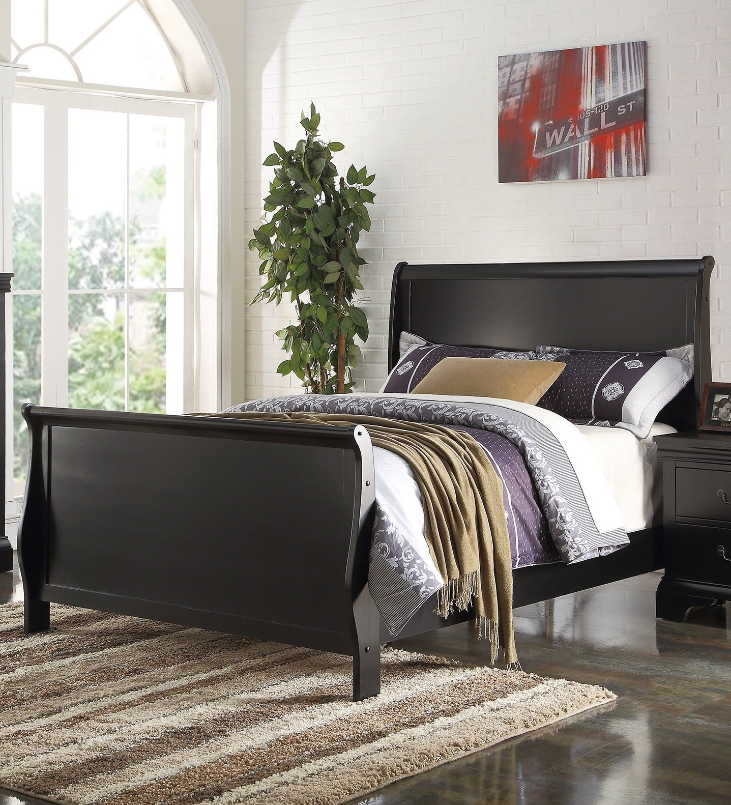 Modern 1Pc Eastern King Size Bed Bedroom Furniture Sleigh Design Headboard Footboard Plywood 1Pc Bedframe Box Spring Required King Black Wood Bedroom Contemporary,Modern,Transitional,Ultra Modern