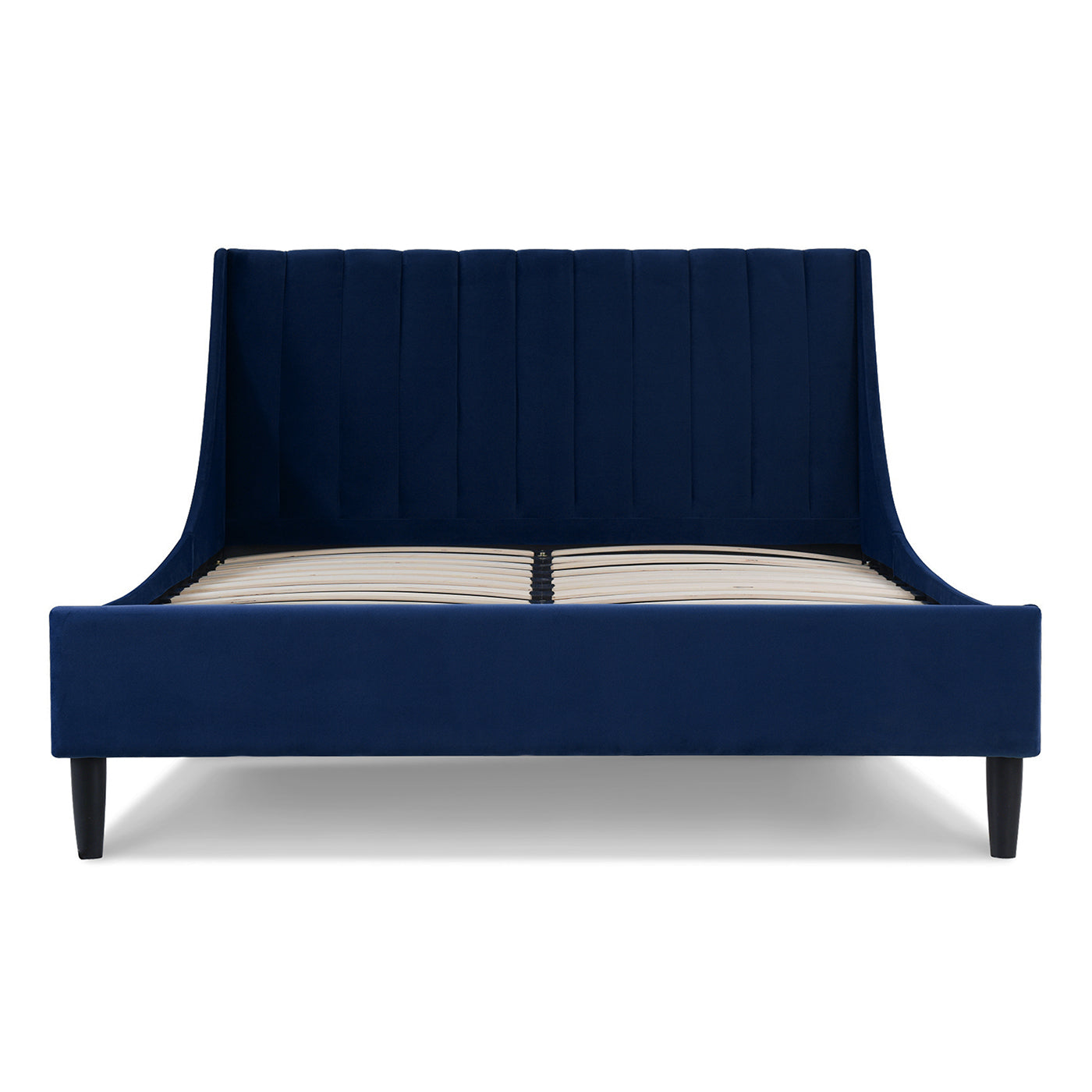 Aspen Vertical Tufted Headboard Platform Bed Set, Queen, Navy Blue Velvet Box Spring Not Required Queen Navy Blue Wood Foam Velvet Velvet