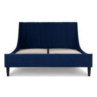 Aspen Vertical Tufted Headboard Platform Bed Set, Queen, Navy Blue Velvet Box Spring Not Required Queen Navy Blue Wood Foam Velvet Velvet