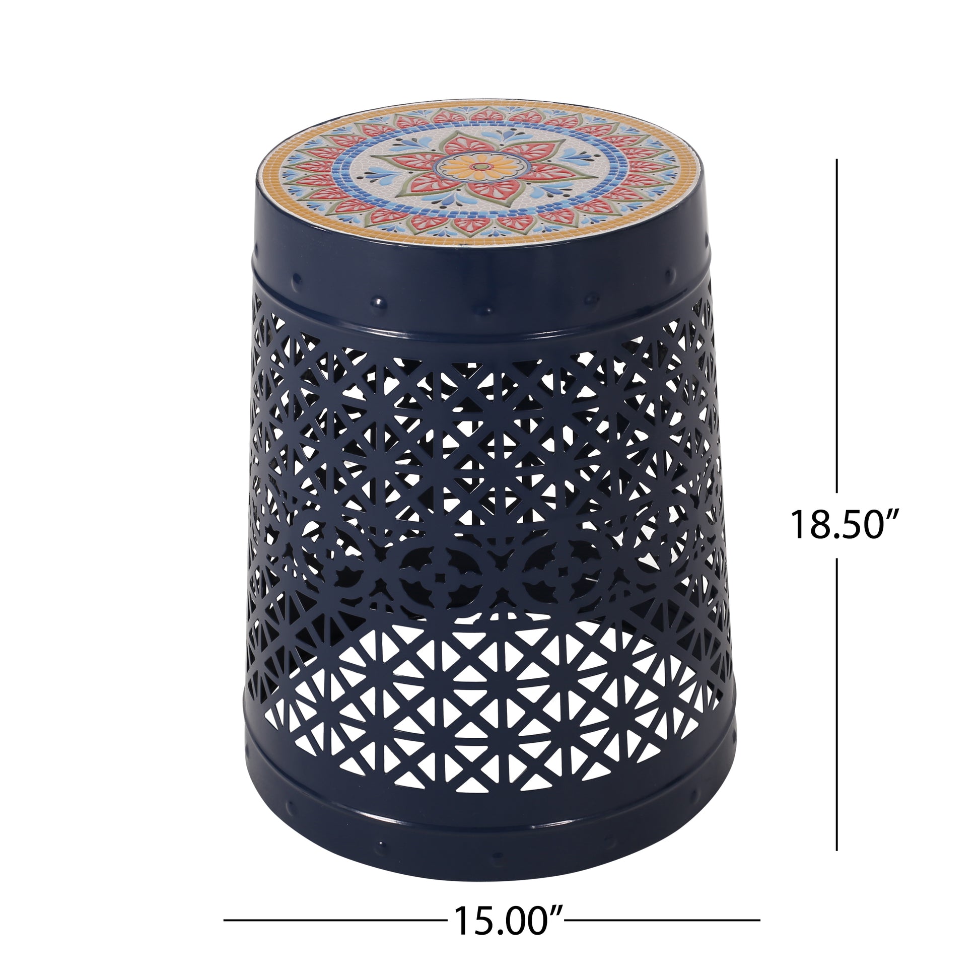 Cranbrook Side Table Dark Blue Ceramic Tile Iron