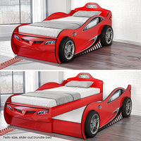 Coupe Twin Race Car Bed W Trundle, Red Red Particle Board