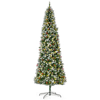 Homcom 9Ft Pre Lit Snow Dipped Artificial Christmas Tree With Realistic Branches, 460 Led Lights, Pine Cones, Red Berries And 1298 Tips Green Pvc