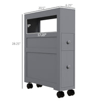 Homcom 6.25" X 20.5" X 28.25" Wood Rolling Narrow Bathroom Side Storage Cabinet Gray Grey Mdf