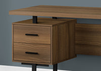 Computer Desk, Home Office, Laptop, Left, Right Set Up, Storage Drawers, 60"L, Work, Walnut Laminate, Black Metal, Contemporary, Modern Walnut Particle Board