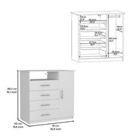 4 Drawer Dresser, One Open Shelf, Superior Top, Single Door Cabinet, White White Solid Wood Mdf Engineered Wood