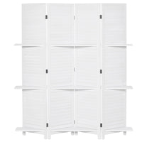 Homcom 4 Panel 67" Tall Wood Privacy Screen Room Divider With 3 Display Shelves, And Folding Storage For Bedroom Or Home Office, White White Wood