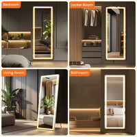 3 Color Lighting Mirror With Led Lights, 71"X26" Lighted Floor Standing Mirror With Stand Black Fiberglass