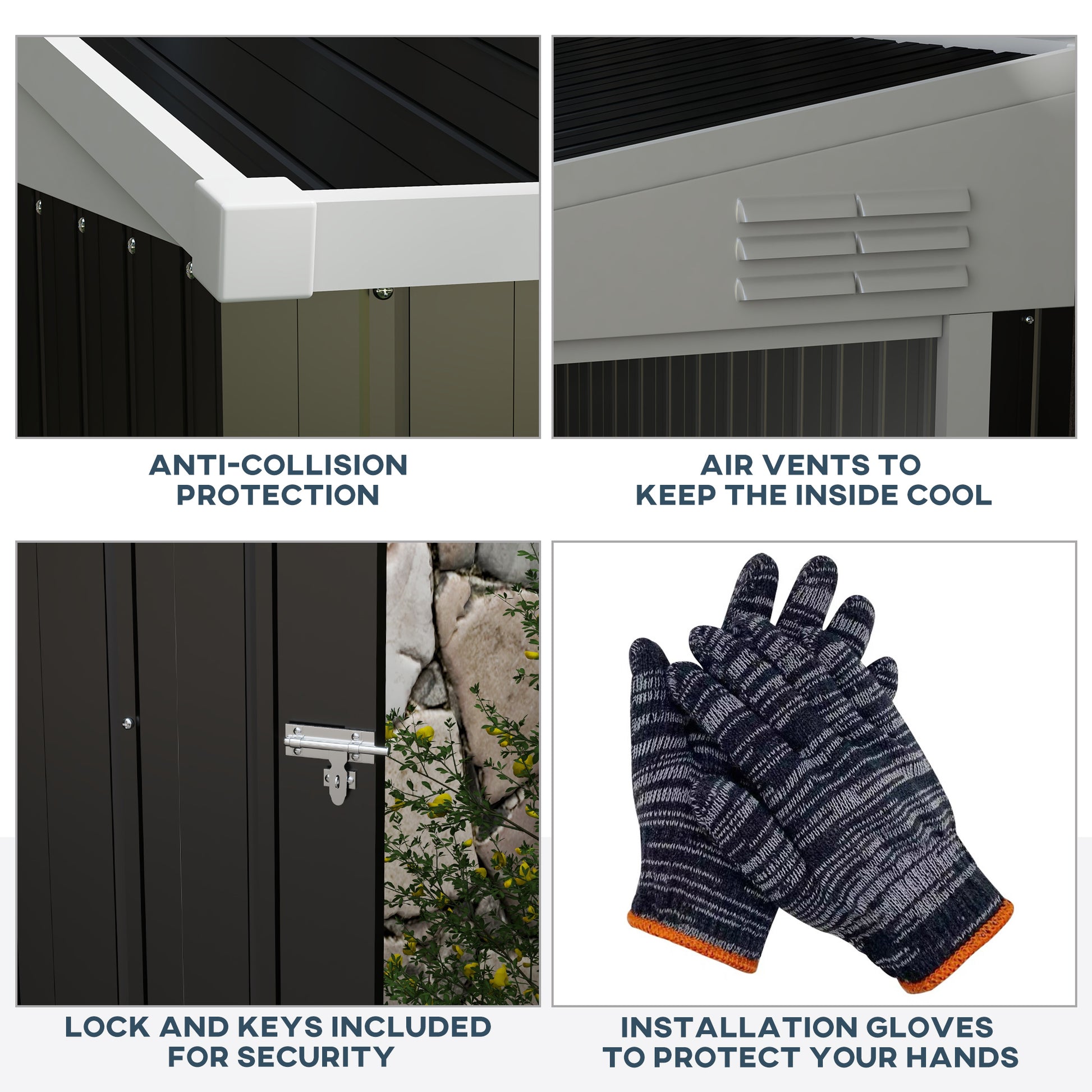 Outsunny 4' X 8' Metal Outdoor Storage Shed, Lean To Storage Shed, Garden Tool Storage House With Lockable Door And 2 Air Vents For Backyard, Patio, Lawn, Dark Gray Gray Steel