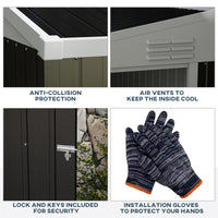 Outsunny 4' X 8' Metal Outdoor Storage Shed, Lean To Storage Shed, Garden Tool Storage House With Lockable Door And 2 Air Vents For Backyard, Patio, Lawn, Dark Gray Gray Steel
