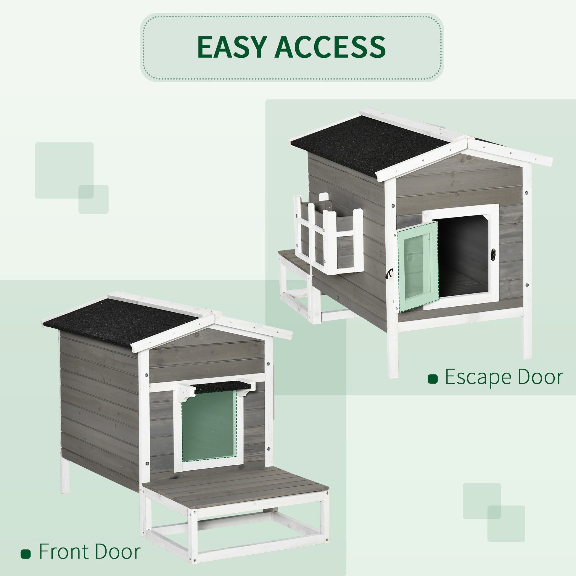 Pawhut Wooden Cat House Outdoor With Door, Weatherproof 2 Floor Cat Shelter With Asphalt Roof, Balcony, Dark Gray Gray Wood