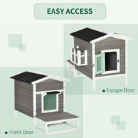 Pawhut Wooden Cat House Outdoor With Door, Weatherproof 2 Floor Cat Shelter With Asphalt Roof, Balcony, Dark Gray Gray Wood