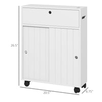 Kleankin Toilet Paper Cabinet, Slim Bathroom Cabinet With 4 Rolling Wheels, Small Bathroom Storage Cabinet With Paper Holes, Sliding Doors And Adjustable Shelf For Small Space, White White Mdf