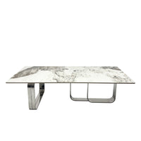 Rectangular Coffee Table With Sintered Stone Top, Silver Metal Frame, For Living Room Silver Modern Open Storage Rectangular Sintered Stone,Stainless Steel